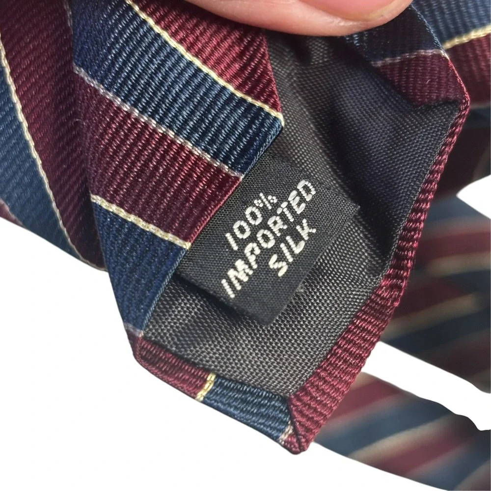 Duxbury Ltd Mens Silk Necktie Burgundy Navy Gold Diagonal Rep Stripe Classic